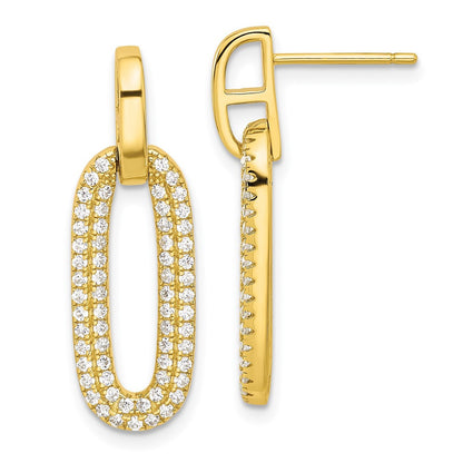 Sterling Silver Gold-tone Micro Pave CZ Dangle Earrings