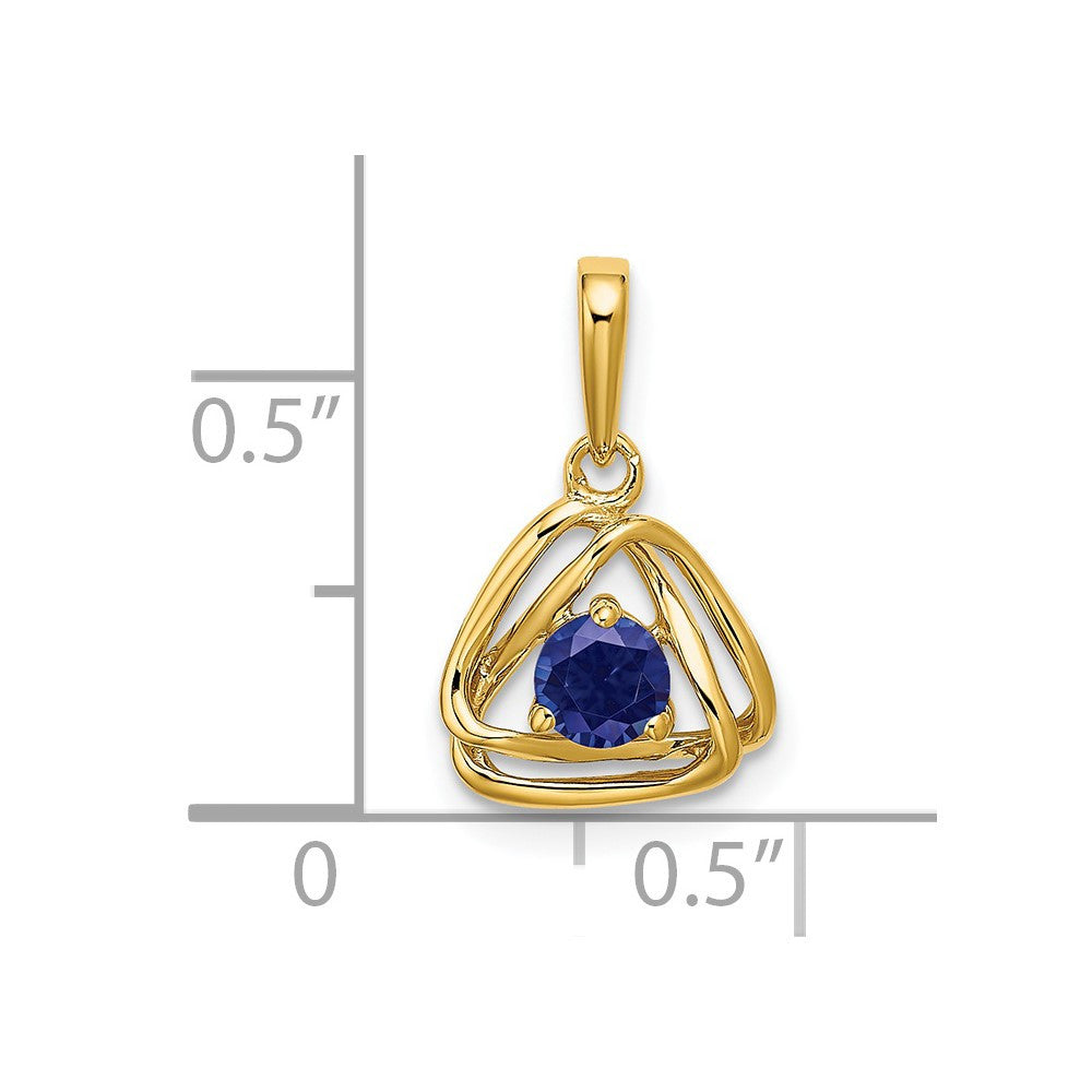 14k Yellow Gold Created Sapphire Triangle Pendant