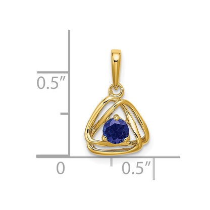 14k Yellow Gold Created Sapphire Triangle Pendant