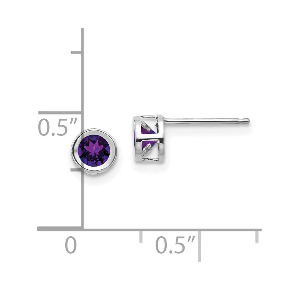 14k White Gold 4mm Bezel February/Amethyst Stud Earrings