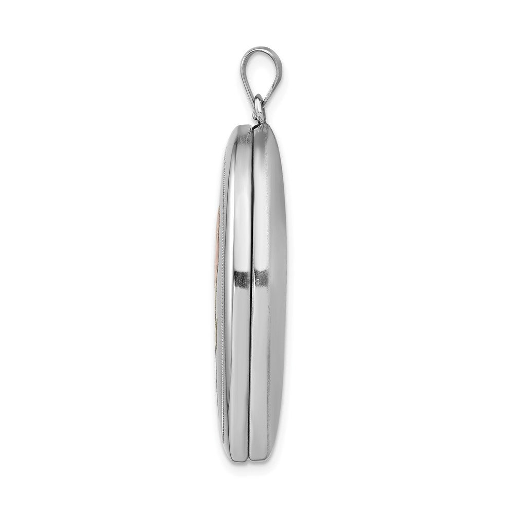 Sterling Silver Satin & Polished Enamel Rose 34mm Oval Locket Pendant