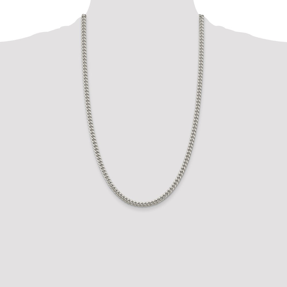 Sterling Silver 5mm Domed w/ Side Diamond-Cut Curb Chain Necklace 26"