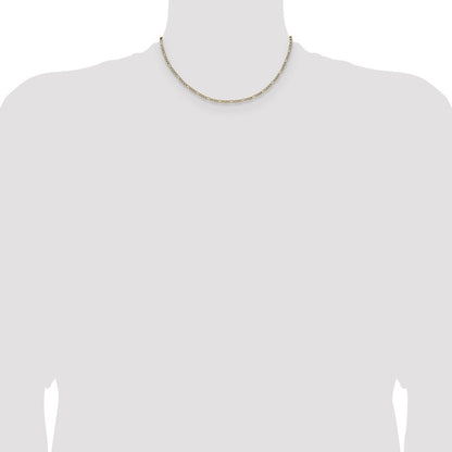 14k Yellow Gold 2.3mm Semi-solid with Rhodium Pav� Figaro Chain Necklace 16"