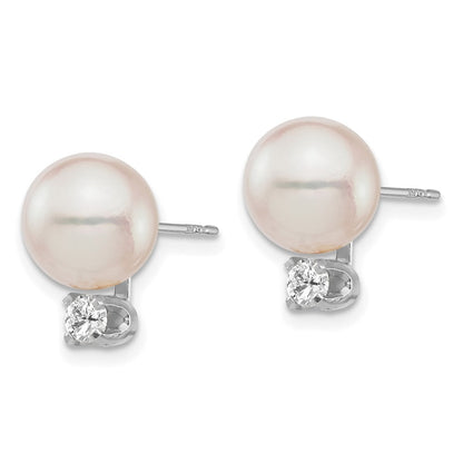 14k White Gold 8-9mm Akoya Saltwater Cultured Pearl & Diamond Stud Earrings
