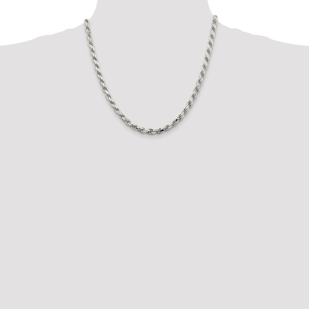 Sterling Silver 5.75mm Diamond-cut Rope Chain Necklace 20"