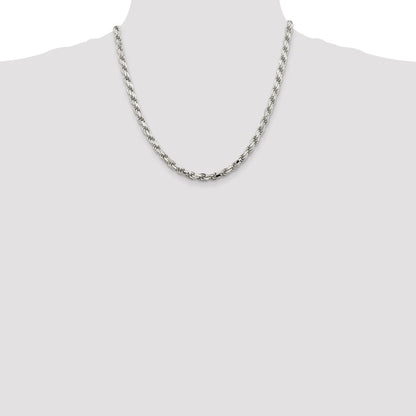 Sterling Silver 5.75mm Diamond-cut Rope Chain Necklace 20"