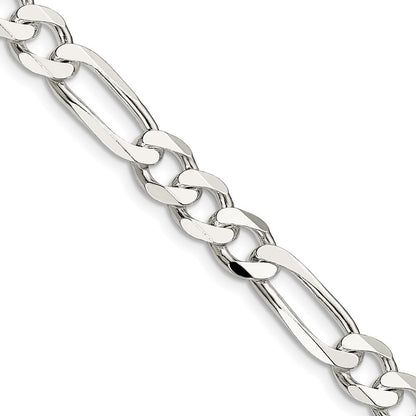 Sterling Silver 7.5mm Figaro Chain Necklace 24"