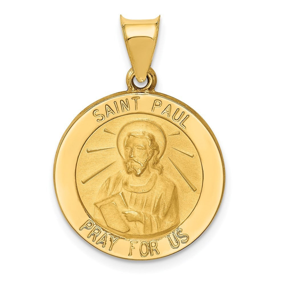 14k Yellow Gold Polished and Satin St Paul Medal Hollow Pendant