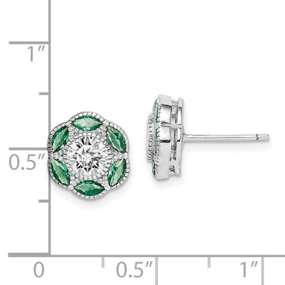 Sterling Silver Rhodium-plated Lab Cr. Green Spineland CZ Button Stud Earrings