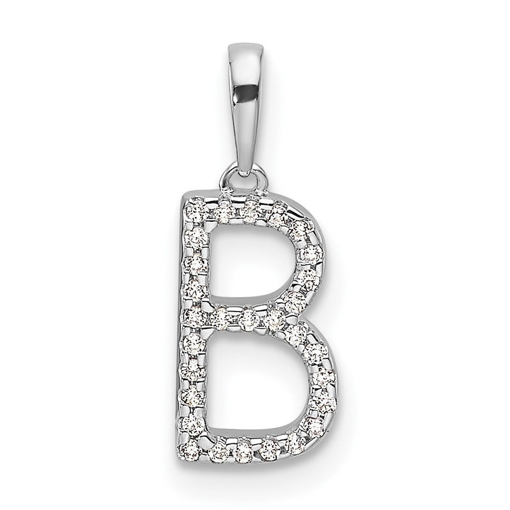 14k White Gold Diamond Letter B Initial Pendant