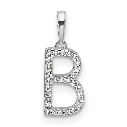 14k White Gold Diamond Letter B Initial Pendant