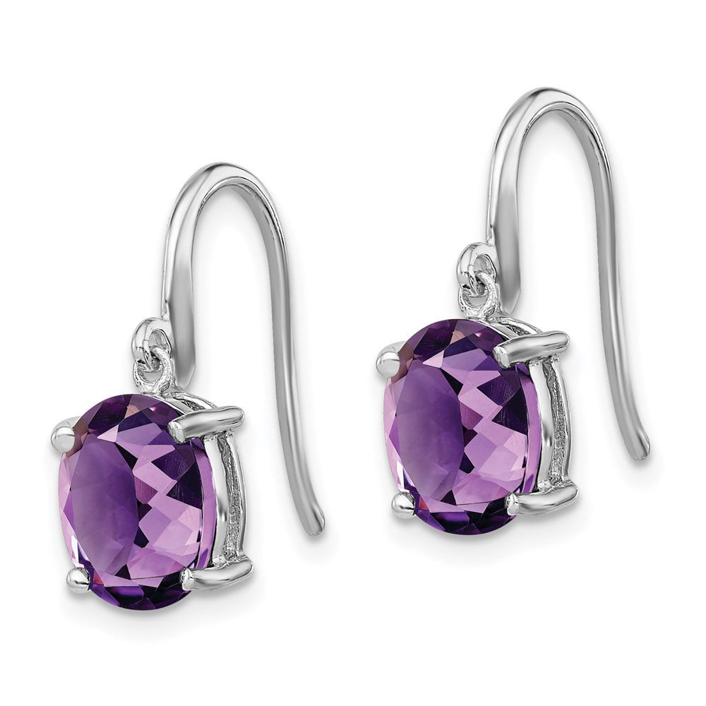 Sterling Silver Rhodium Plated Amethyst Wire Dangle Earrings