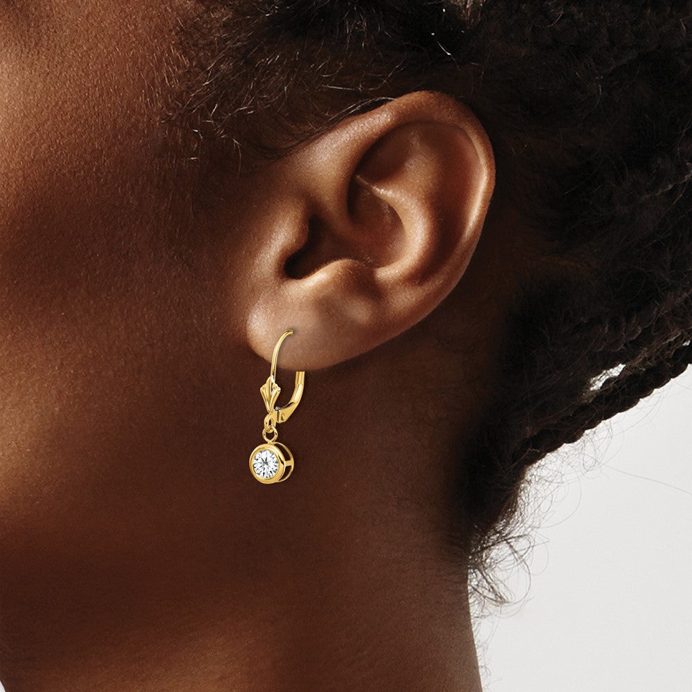 14k Yellow Gold 5mm Cubic Zirconia Leverback Dangle Earrings