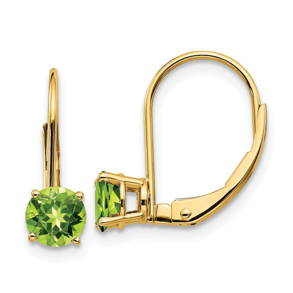 14k Yellow Gold 5mm Peridot Leverback Drop & Dangle Earrings