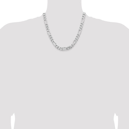Sterling Silver Rhodium-plated 9mm Figaro Chain Necklace 20"