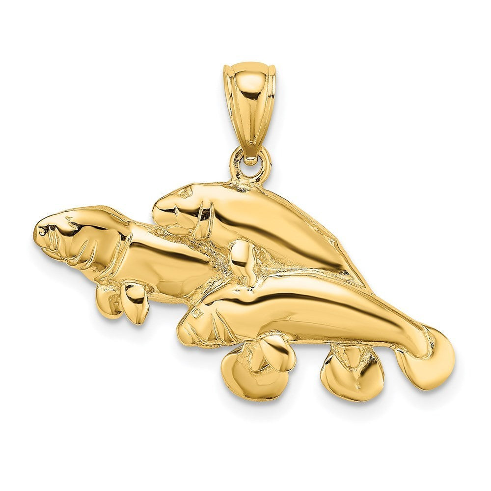 14k Yellow Gold 2-D /Polished Three Manatees Charm Pendant