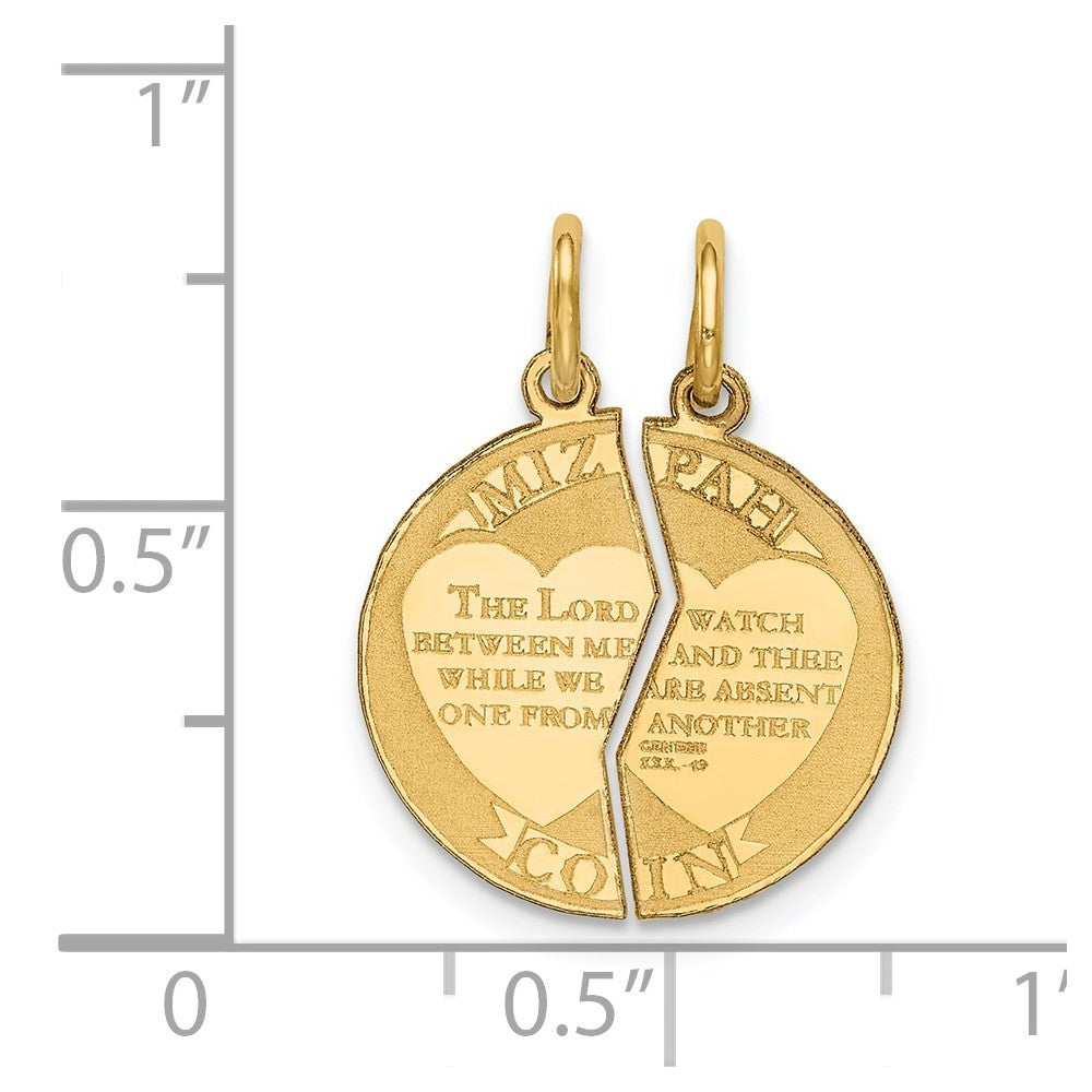 14k Yellow Gold 2-piece Mizpah Charm Pendant