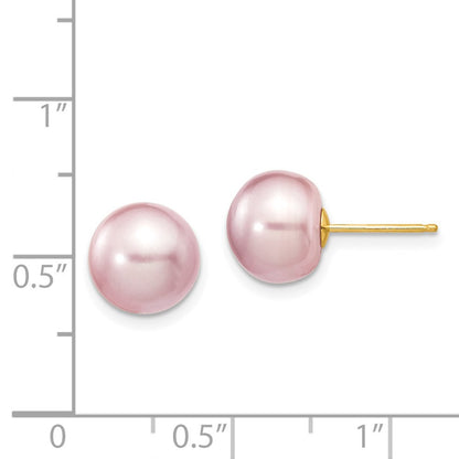 14k Yellow Gold 9-10mm Purple Button Freshwater Cultured Pearl Stud Earrings