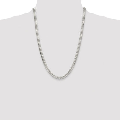 Sterling Silver Rhodium-plated Double Diamond-cut Curb Chain Necklace 24"