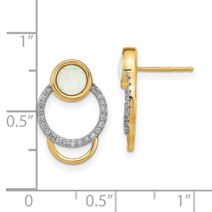 14k Yellow Gold Polished Diamond & Opal Circle Stud Earrings