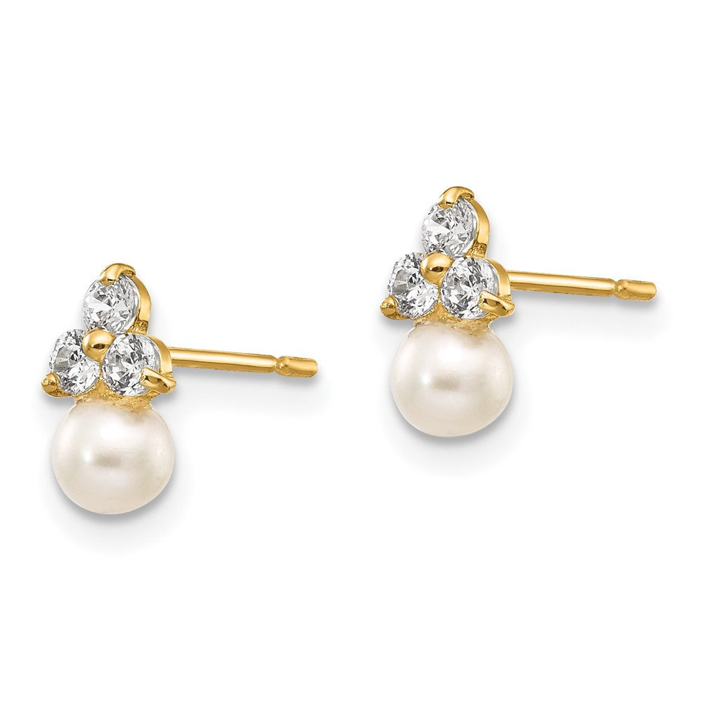 14k Yellow Gold Cubic Zirconia and FW Cultured Pearl Stud Earrings