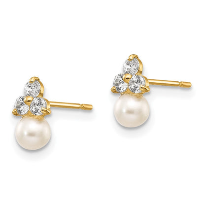 14k Yellow Gold Cubic Zirconia and FW Cultured Pearl Stud Earrings