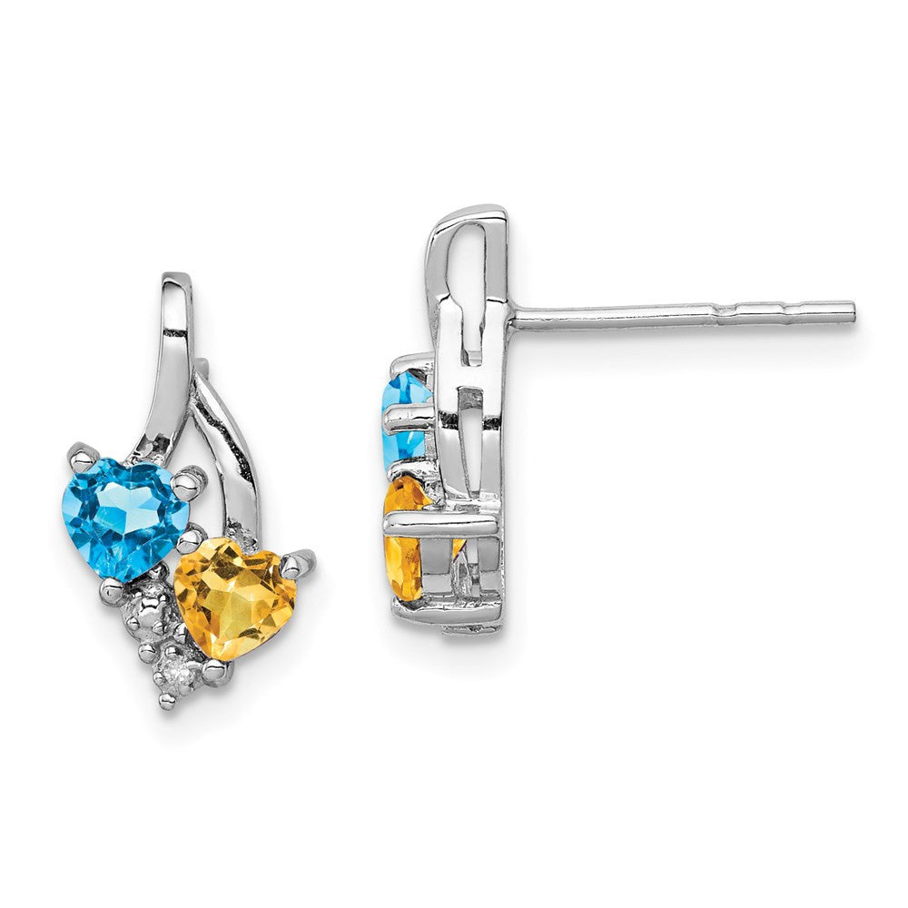 Sterling Silver Rhodium-plated Blue Topaz and Citrine Diamond Dangle Earrings