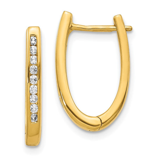 14k Yellow Gold Diamond Oval Hinged Hoop Earrings