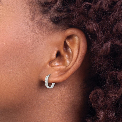 14k White Gold CZ Children's Hinged Hoop Earrings