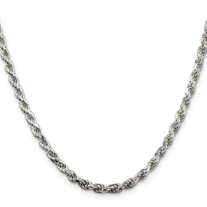 Sterling Silver 3.75mm Diamond-cut Rope Chain Necklace 24"
