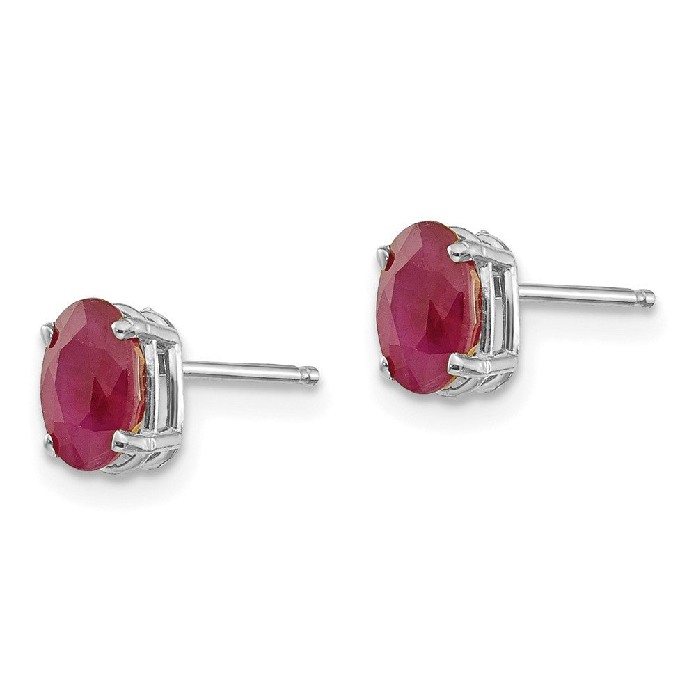 14k White Gold 6x4 Oval July/Ruby Stud Earrings