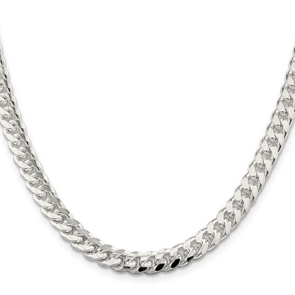Sterling Silver 7mm Domed w/ Side Diamond-Cut Curb Chain Necklace 22"