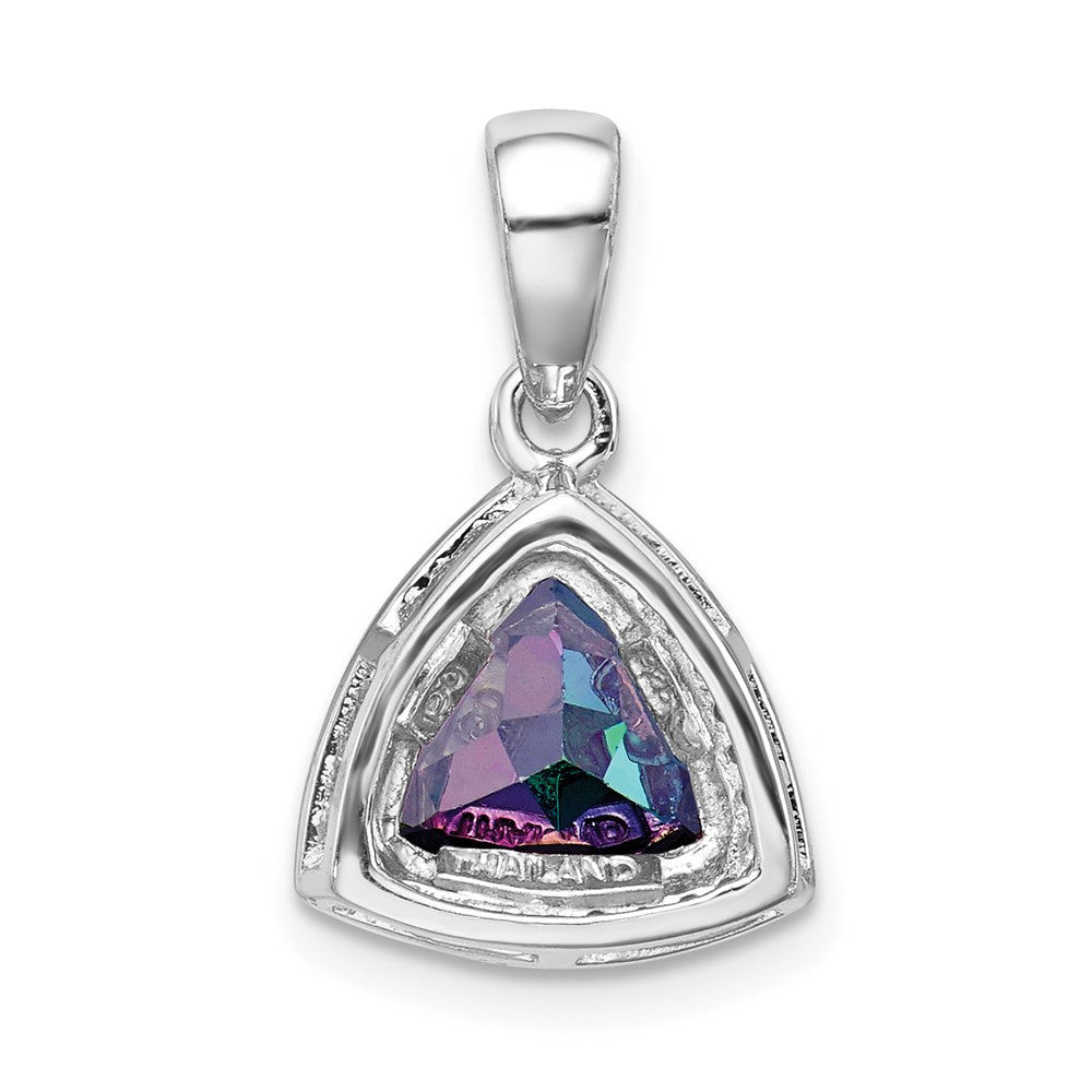 Sterling Silver Rhod-plated Trillion Mystic Fire White Topaz Pendant