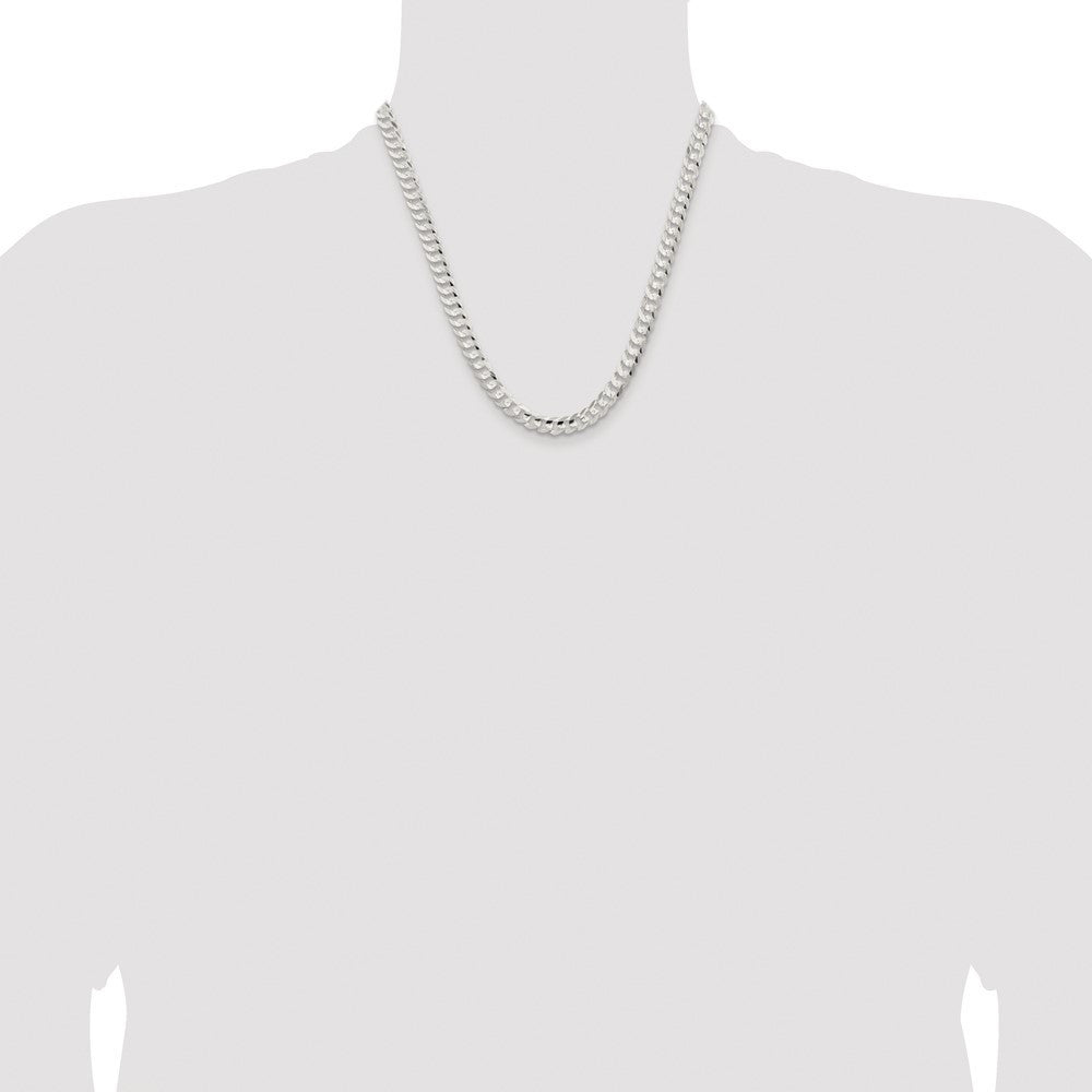 Sterling Silver Rhodium-plated 6.75mm Concave Beveled Curb Chain Necklace 20"
