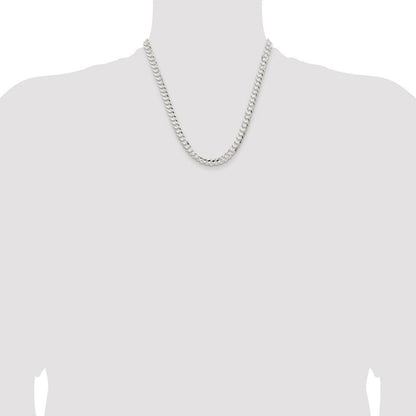 Sterling Silver Rhodium-plated 6.75mm Concave Beveled Curb Chain Necklace 20"