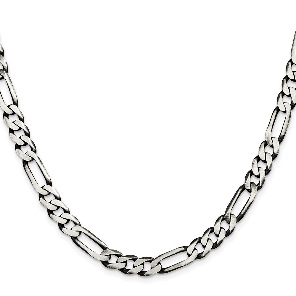 Sterling Silver Antiqued 7.5mm Figaro Chain Necklace 20"
