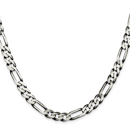 Sterling Silver Antiqued 7.5mm Figaro Chain Necklace 20"