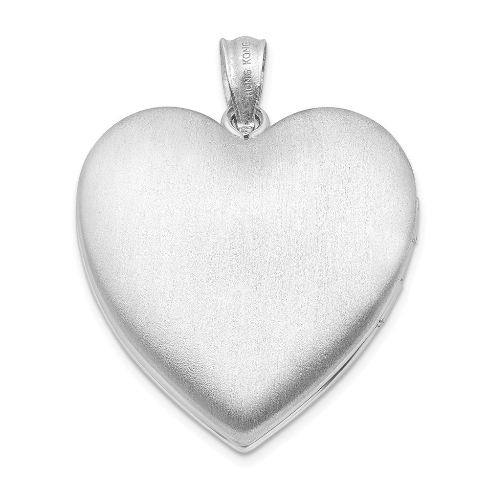 Sterling Silver Rhod-plated 24mm Diamond Star Design Heart Locket Pendant