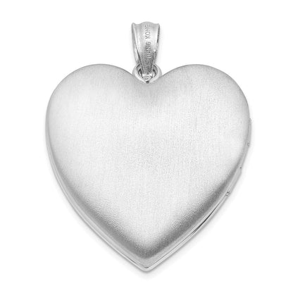Sterling Silver Rhod-plated 24mm Diamond Star Design Heart Locket Pendant