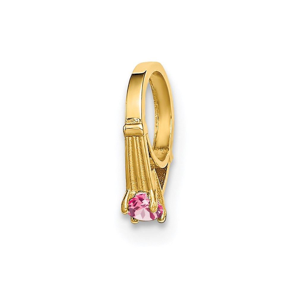 14k Yellow Gold 3D Ring with Light Pink CZ Charm Pendant