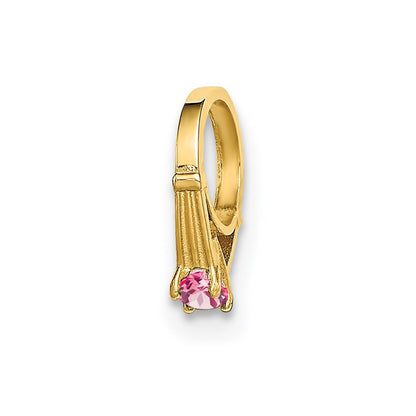 14k Yellow Gold 3D Ring with Light Pink CZ Charm Pendant