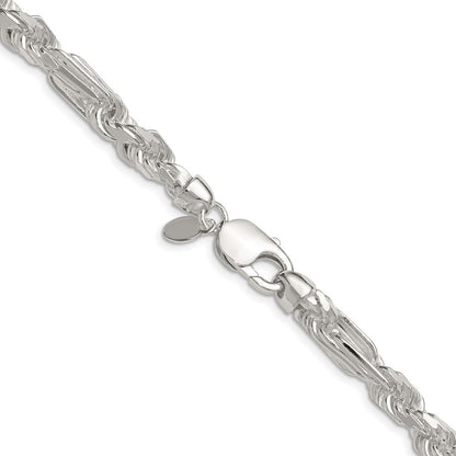 Sterling Silver 7mm Diamond-Cut Figarope Chain Necklace 26"