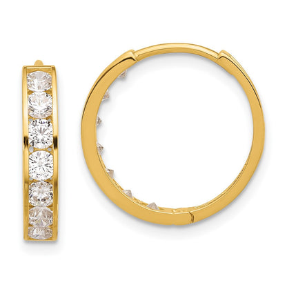14k Yellow Gold Polished Cubic Zirconia 4x18mm Huggie Hoop Earrings