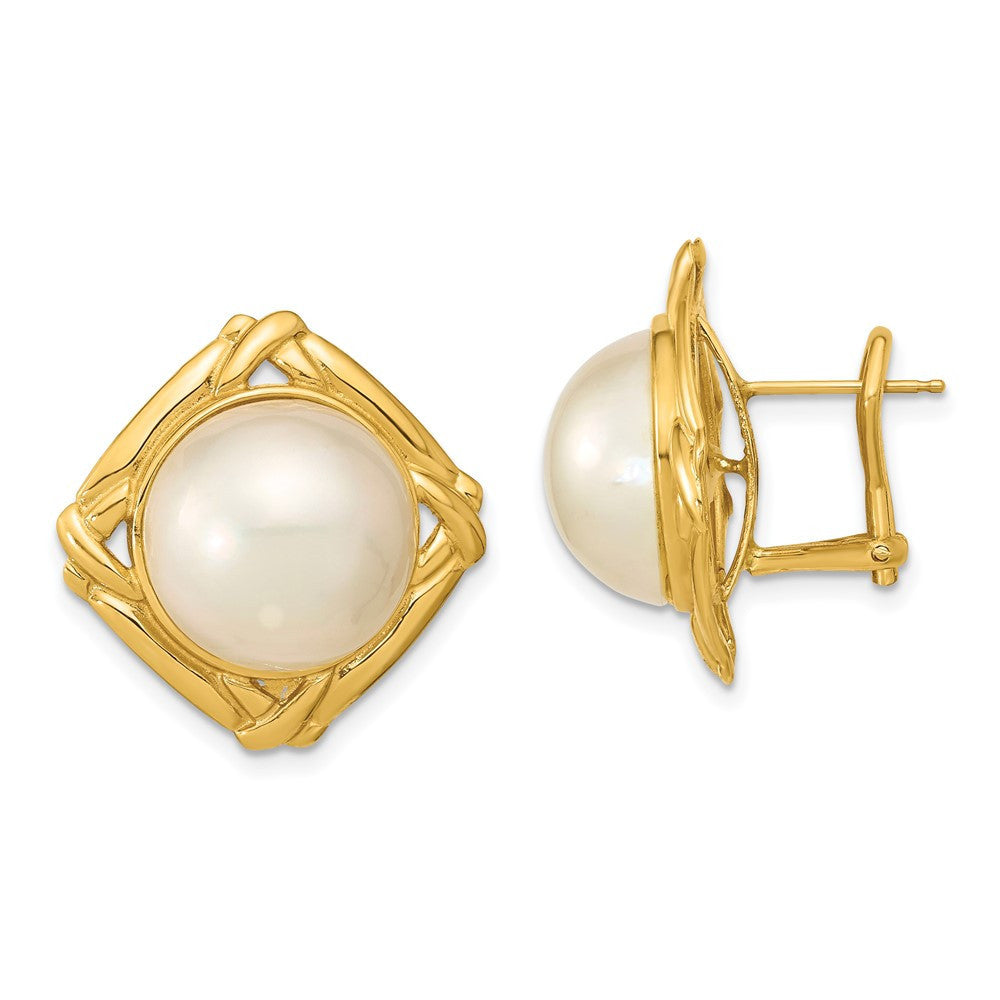 14k Yellow Gold 14mm Mabe Saltwater Cultured Pearl Omega Back Stud Earrings