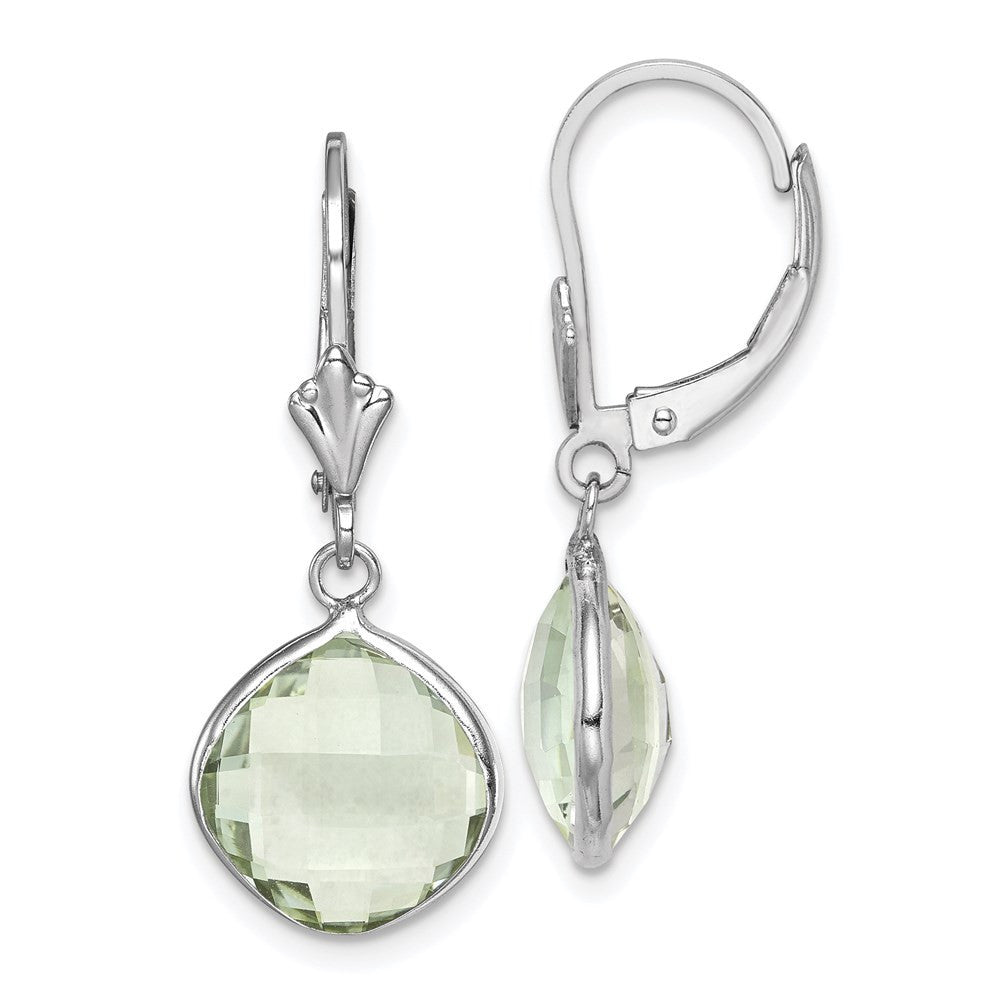 Sterling Silver Rhodium-plated Green Quartz Lever Back Dangle Earrings