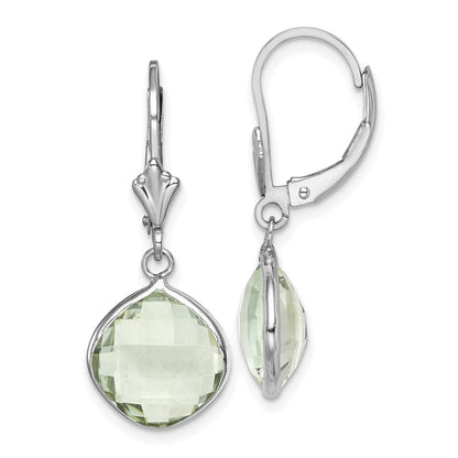 Sterling Silver Rhodium-plated Green Quartz Lever Back Dangle Earrings