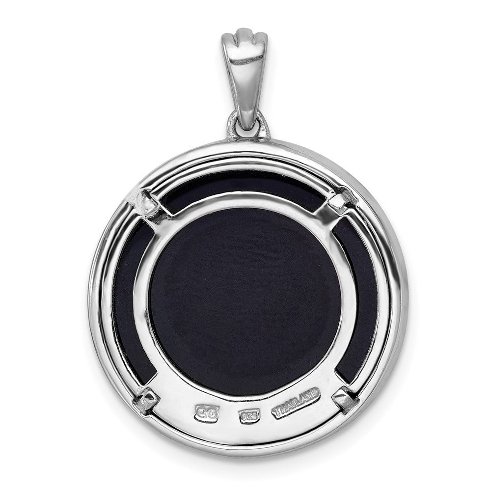 Sterling Silver Rhodium-plated Polished Onyx Circle and CZ Tree of Life Pendant