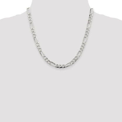 Sterling Silver 7.0mm Pav� Flat Figaro Chain Necklace 20"