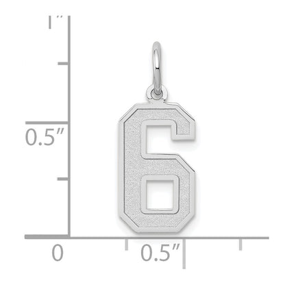 14k White Gold Medium Satin Number 6 Charm Pendant
