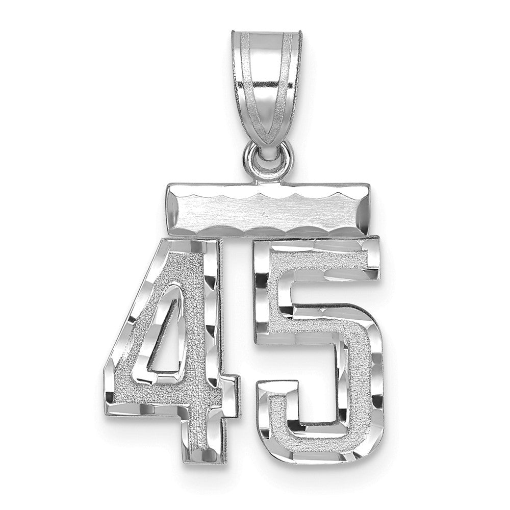 14k White Gold Small Brushed Diamond-cut Number 45 Charm Pendant
